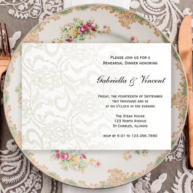 White Lace Wedding Rehearsal Dinner Invitation (Creator Uploaded)