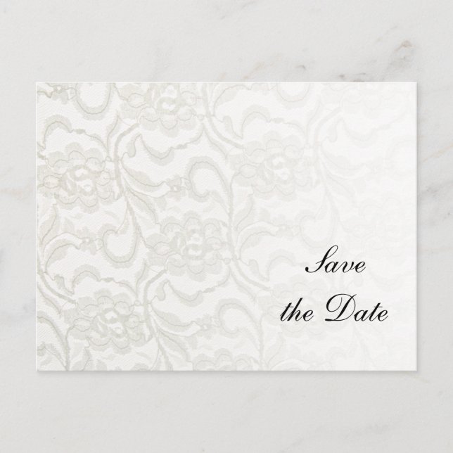 White Lace Wedding Save the Date Announcement Postcard (Front)