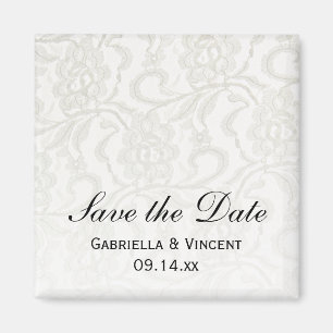 White Lace Wedding Save the Date Magnet