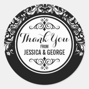 White Lace With Black Background Thank You Classic Round Sticker