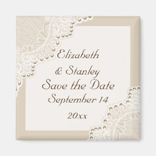 White lace with pearls wedding Save the Date Magnet