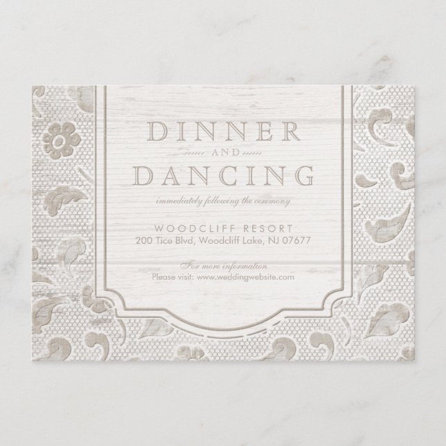 White lace wood rustic country wedding reception enclosure card (Front)