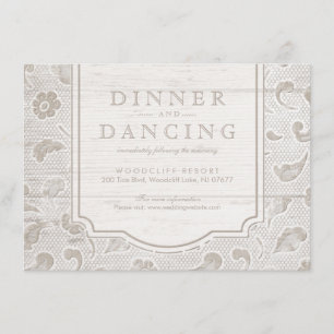 White lace wood rustic country wedding reception enclosure card