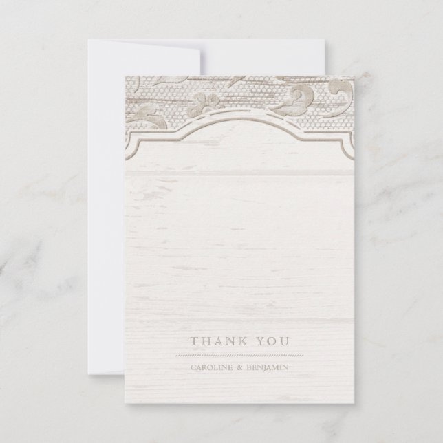 White lace wood rustic country wedding thank you (Front)