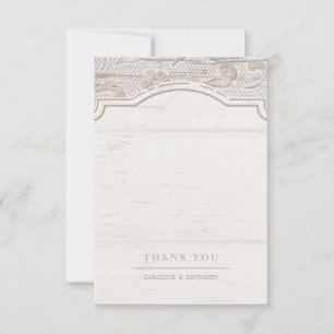 White lace wood rustic country wedding thank you