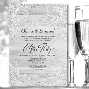 White Lace Wood Wedding After Party Invitation