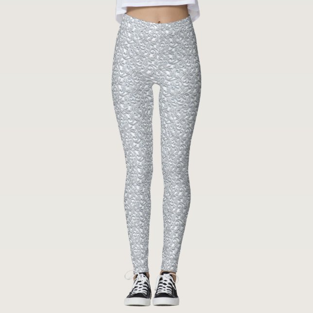 White Lace Yoga Gym Exercise Leggings Pants (Front)