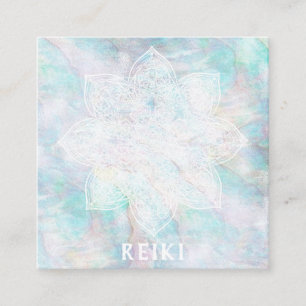 *~* White Lacey Mandala Blue Pink Yellow Pastel Square Business Card