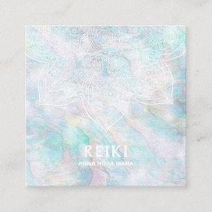 *~* White Lacey Mandala Pastel Blue Pink Yellow Square Business Card