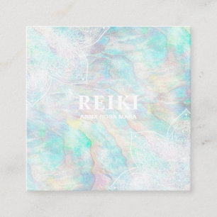 *~* White Lacey Mandala Pastel Pink Yellow Blue Square Business Card