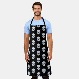 White Lacey Skull With Blue Glitter Eyes Apron