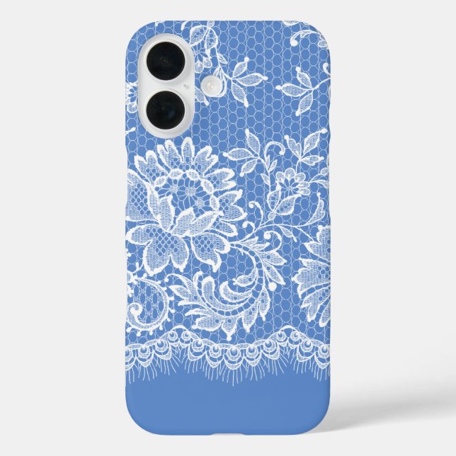 White Lacy Border On Blue Case-Mate iPhone Case (Back)
