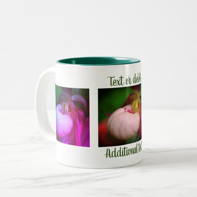 White Lady Slipper Flower Art Personalised Two-Tone Coffee Mug (Front Left)