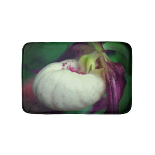 White Lady Slipper Orchid Flower Close Up   Bath Mat