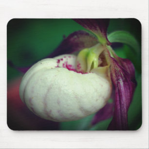 White Lady Slipper Orchid Flower  Mouse Mat