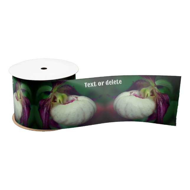 White Lady Slipper Orchid Flower Personalised Satin Ribbon (Spool)