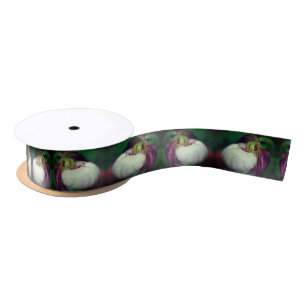 White Lady Slipper Orchid Flower  Satin Ribbon