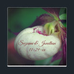 White Lady Slipper Orchid Personalised Wedding  Magnet<br><div class="desc">Delicate spring time white lady slipper orchid flower photography by Susan wedding favour magnet. Fill in your information in the template. Make more changes to font size, style, and colour by clicking on Customise. This design is available on many products in my gallery. Please visit Smilin' Eyes Treasures to see...</div>