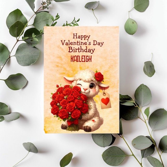 White Lamb Red Roses Birthday Valentine's Day Holiday Card (Creator Uploaded)