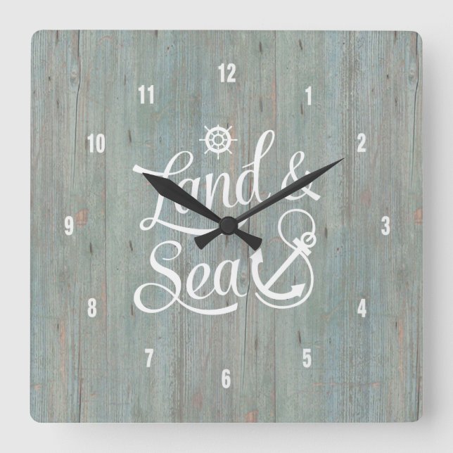 White Land & Sea Nautical Anchor Text Design Square Wall Clock (Front)
