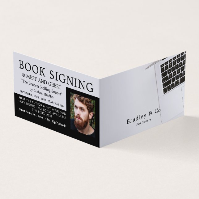 White Laptop, Publisher, Writer Book Signing Business Card (Outside)