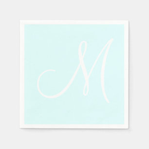 White Large Elegant Monogram Pastel Cyan Napkin