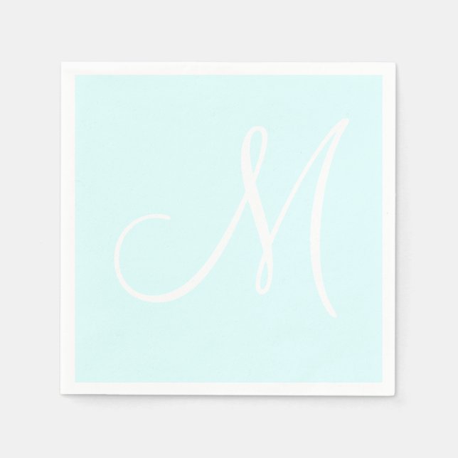 White Large Elegant Monogram | Pastel Cyan Napkin (Front)