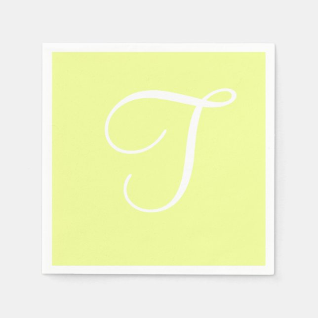 White Large Elegant Monogram | Pastel Lime Napkin (Front)