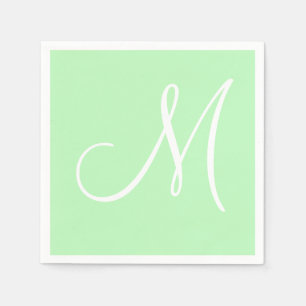 White Large Elegant Monogram Pastel Mint Napkin