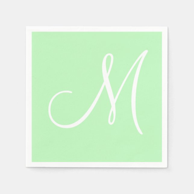 White Large Elegant Monogram | Pastel Mint Napkin (Front)