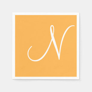 White Large Elegant Monogram Pastel Orange Napkin
