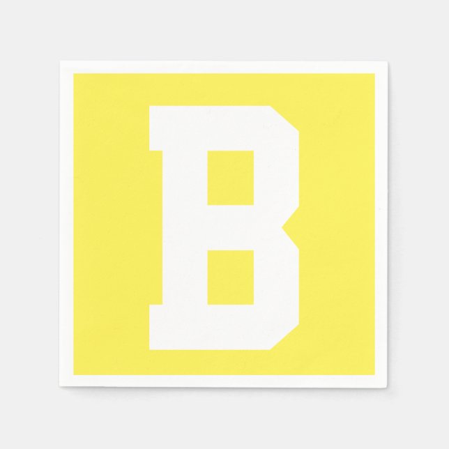 White Large Modern Initial | Lemon Yellow Napkin (Front)