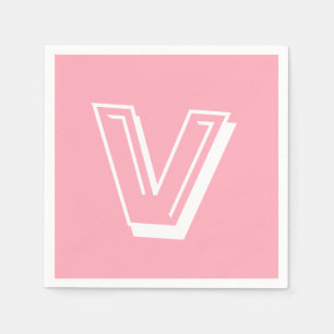 White Large Modern Monogram   Baby Pink Napkin