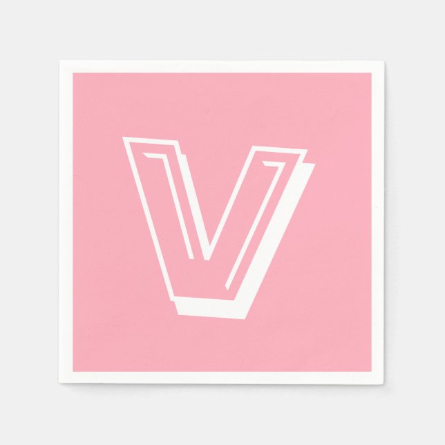 White Large Modern Monogram | Baby Pink Napkin (Front)
