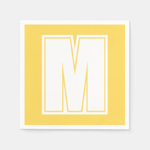 White Large Modern Monogram   Mustard Yellow Napkin