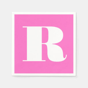 White Large Stylish Monogram   Neon Pink Napkin