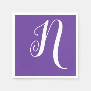 White Large Stylish Monogram   Royal Purple Napkin