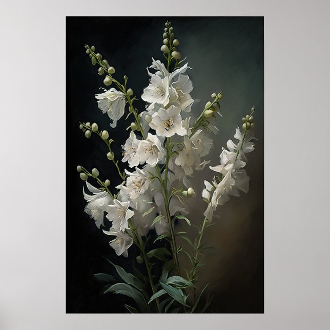 White Larkspur Flower Art Print Poster (Front)