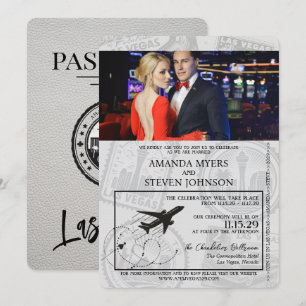White Las Vegas Passport Wedding Invitation