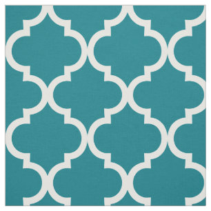 White lattice Moroccan quatrefoil tile pattern Fabric