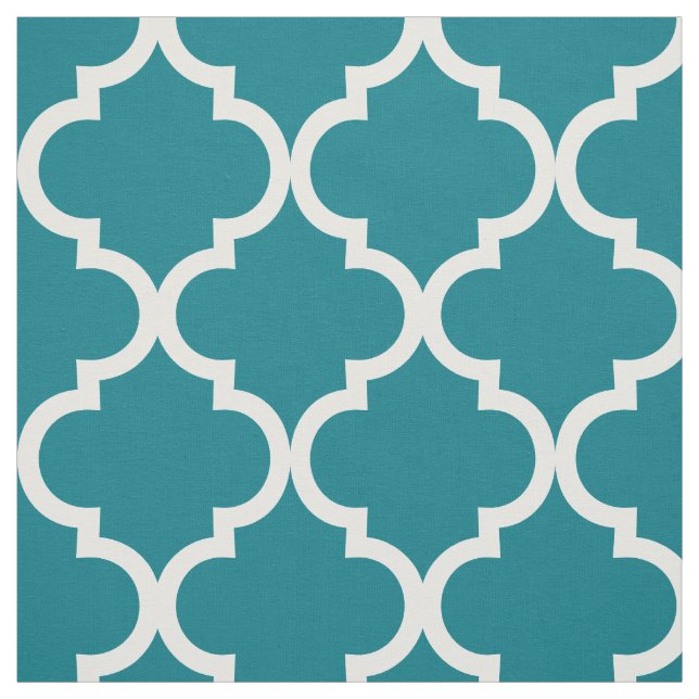 White lattice Moroccan quatrefoil tile pattern Fabric (Swatch)