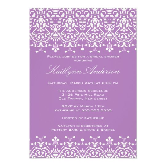 White & Lavender Damask Bridal Shower Invitation