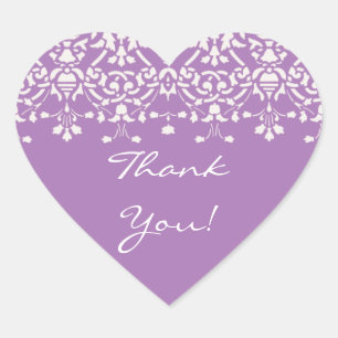 White & Lavender Damask Thank You Sticker