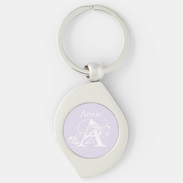 White Lavender Elegant Minimalist Modern Monogram Key Ring (Front)
