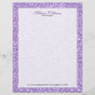 White & Lavender Purple Glitter Texture Letterhead