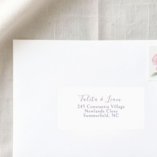 White | Lavender Simple Script Wedding Address Label (Creator Uploaded)