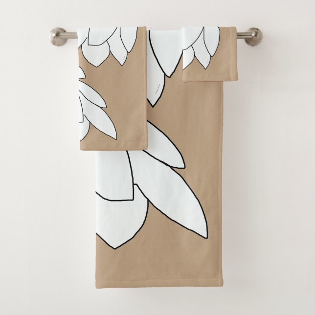 White Leaf Clusters Brown Gift      Bath Towel Set (Insitu)