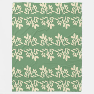 White Leaf Green Pattern Fleece Blanket