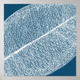 White Leaf Grid Illustration Dark Blue Poster