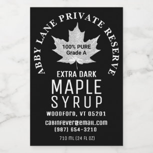 White Leaf Maple Syrup Black Curved Logo 2" x 3"  Wine Label